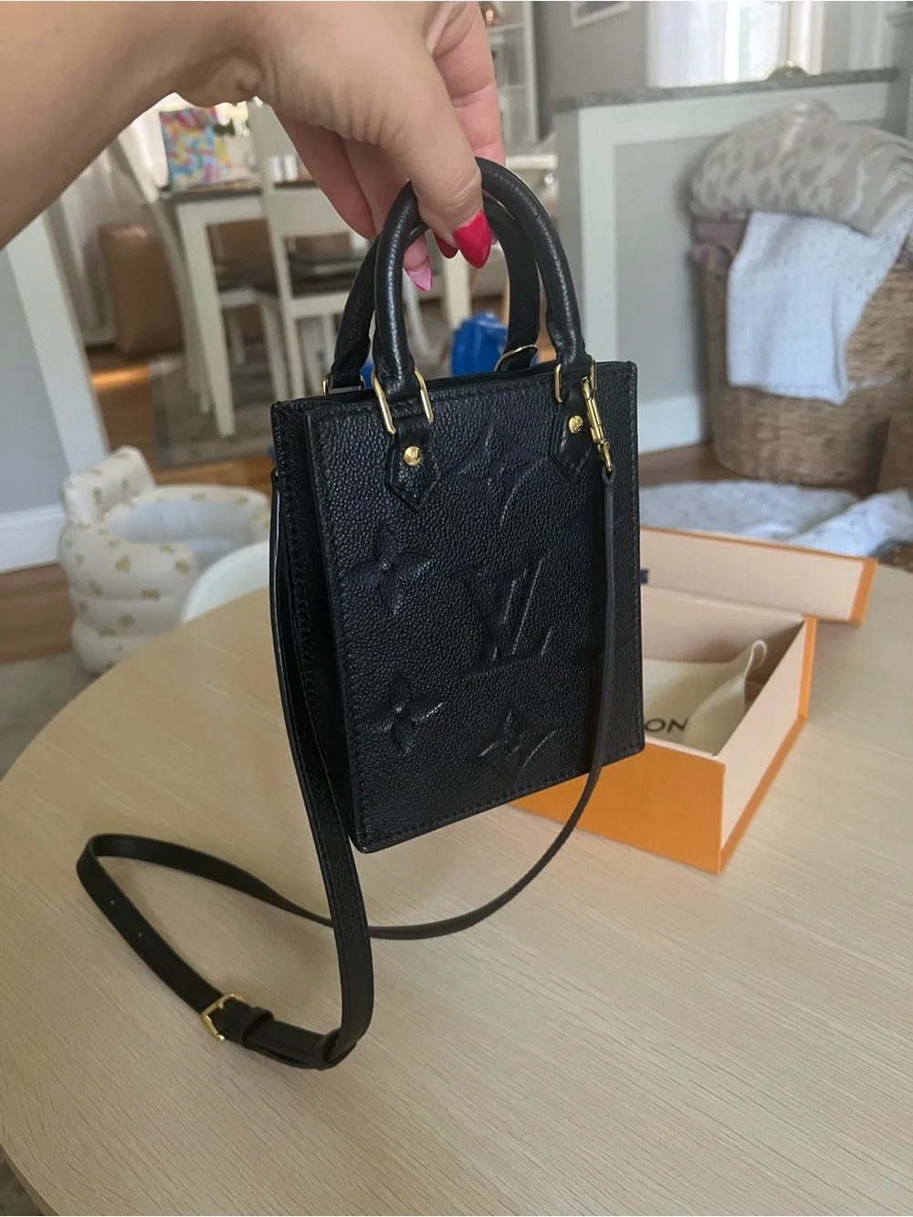 Louis Vuitton Black Sac Petite Tote Bag with Monogram Embossing